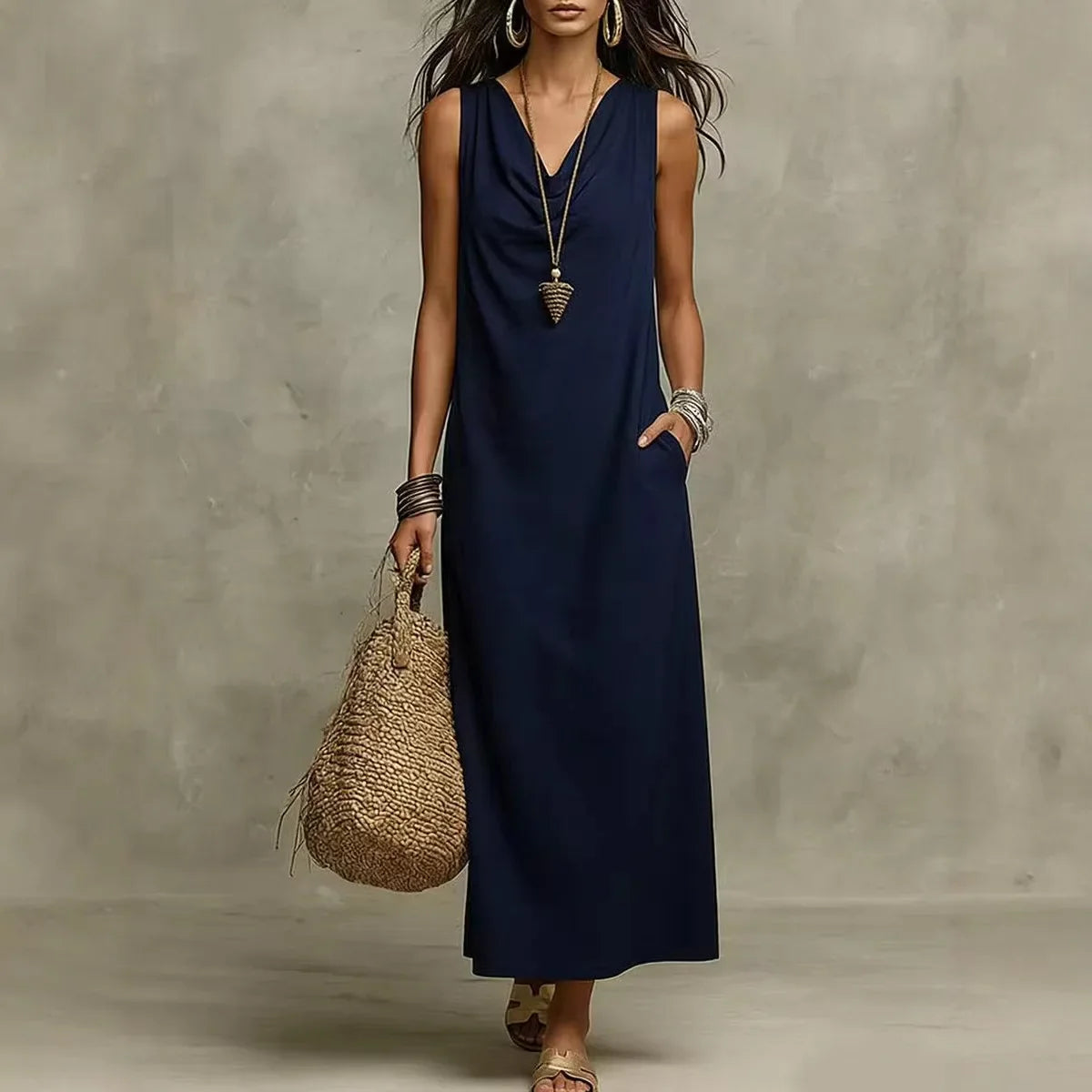 Dawson | Elegant Airy Linen V Neck Sleeveless Maxi Dress for Summer Time