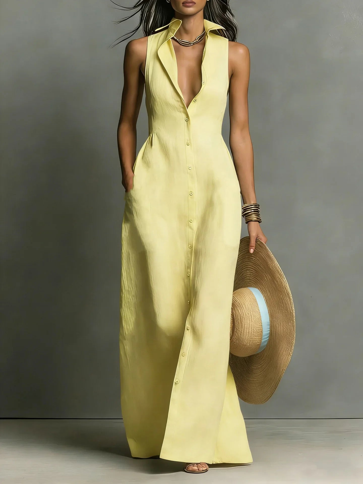 Valeria | Elegant and Comfortable Lapel Shirt Dress with Pockets