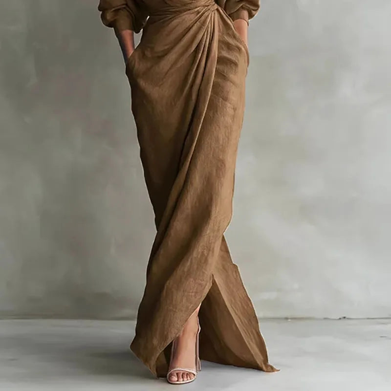Elowen | V Neck Wrap Waist Long Sleeve Dress for Summer Time