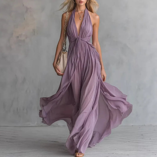 Roselyn | Flowy Elegant Sleeveless Pleated Evening Dress for Parties