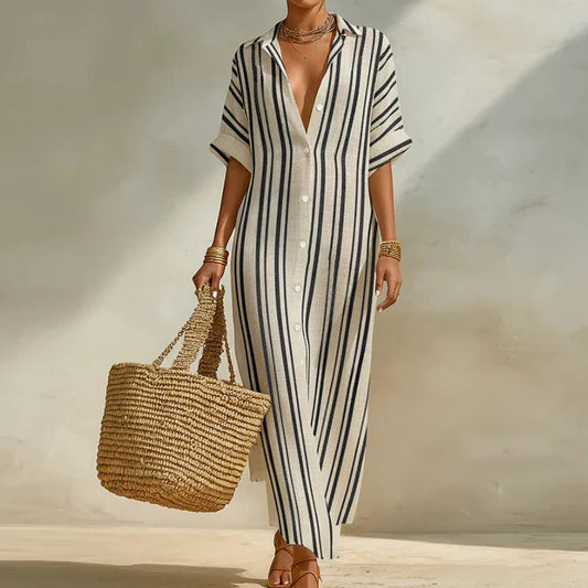 Olivia | Long Button Linen Shirt Dress for Summer Time