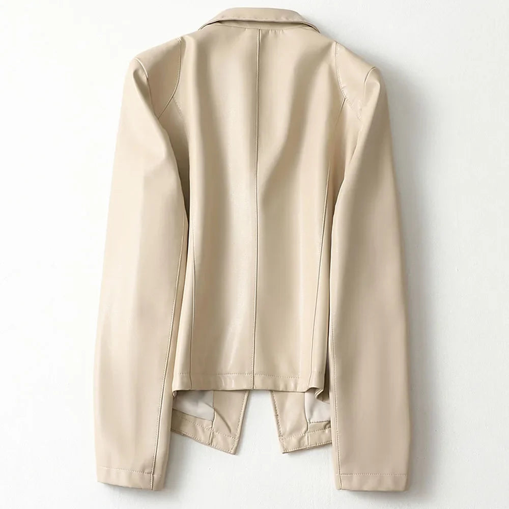 Vera | Refined Faux Leather Blazer with Single Button Front