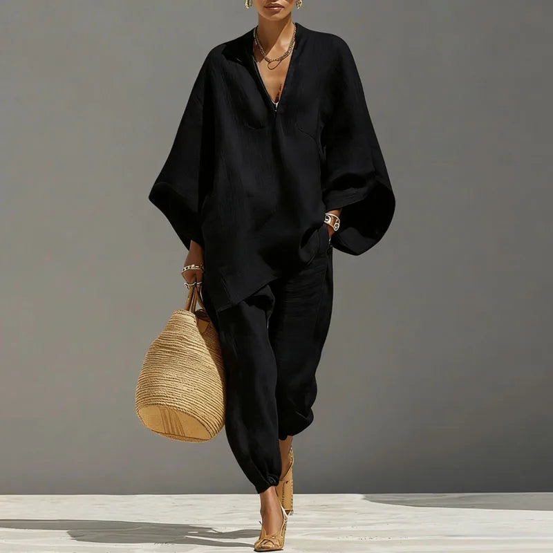 Cordella | Two-piece Linen Matching Set for Women with Pockets