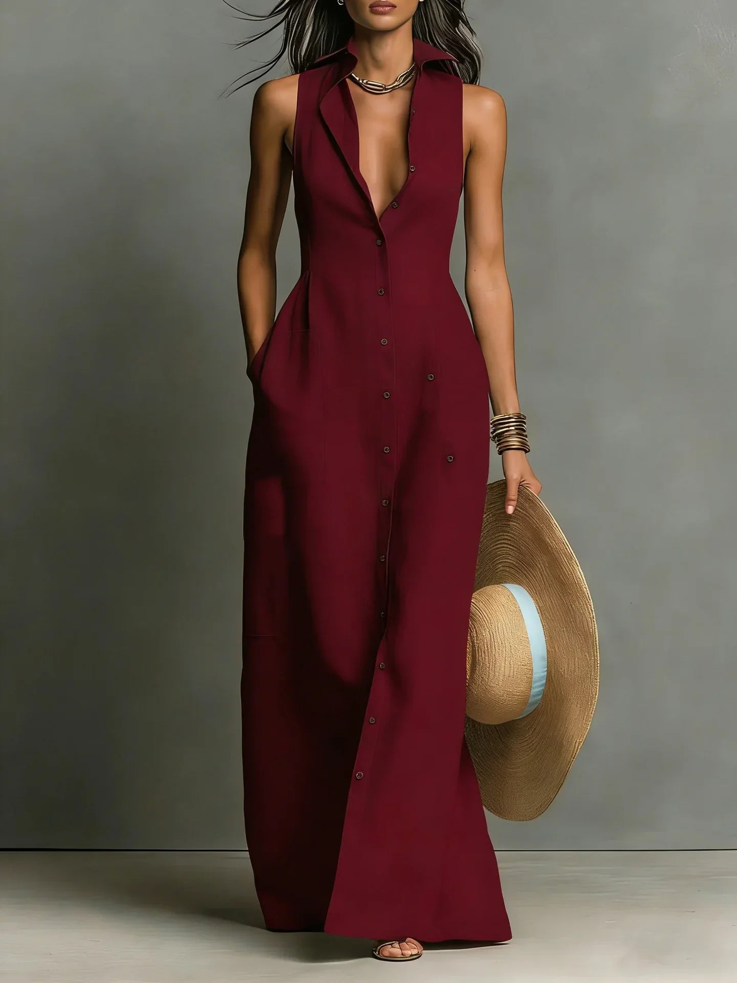 Valeria | Elegant and Comfortable Lapel Shirt Dress with Pockets