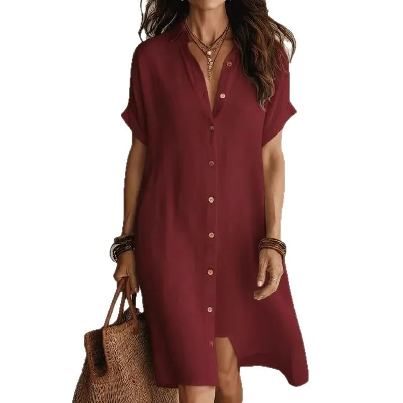 Rowan | Button Down Shirt Bohemian Dress with Half Sleeves