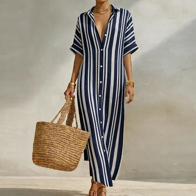 Olivia | Long Button Linen Shirt Dress for Summer Time