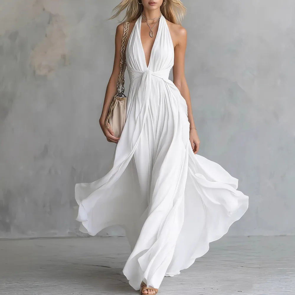 Roselyn | Flowy Elegant Sleeveless Pleated Evening Dress for Parties