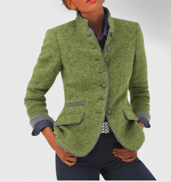 Bianca | Refined Wool Blazer with Contrast Trim and Button Front