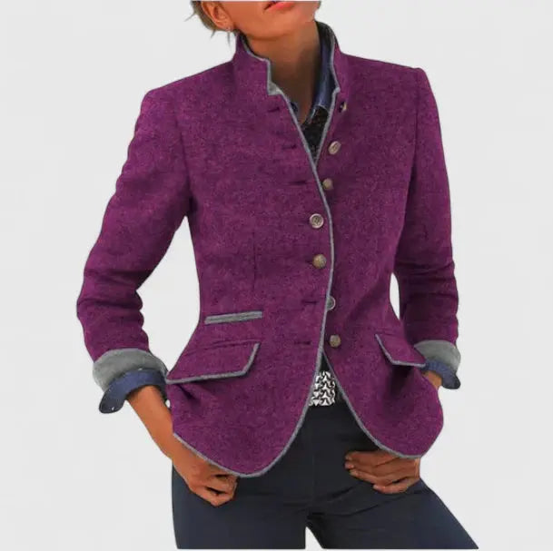 Bianca | Refined Wool Blazer with Contrast Trim and Button Front