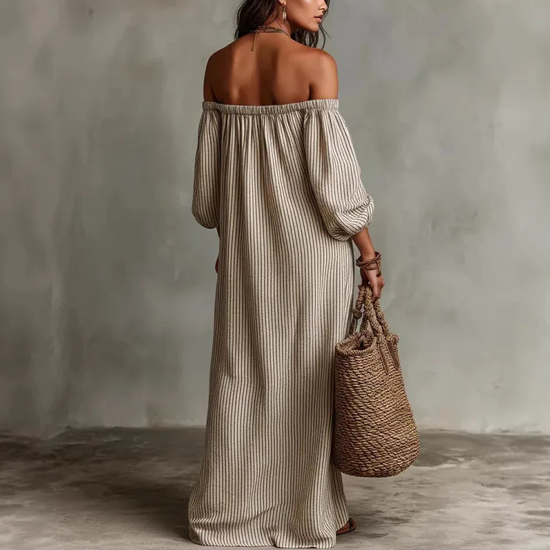 Maddi | Breathable Elegant Off Shoulder Half Puff Sleeved Maxi Dress