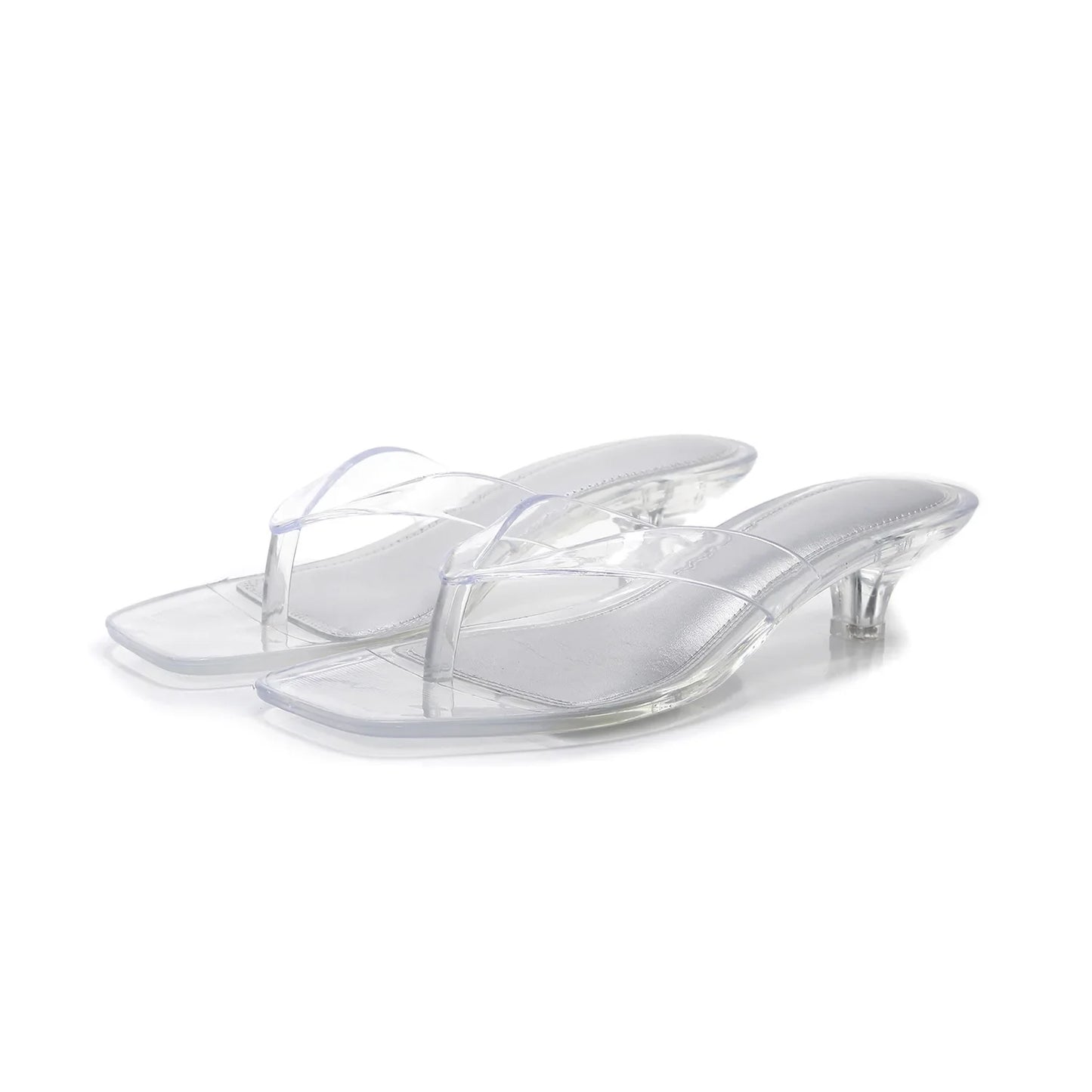Gemma | Sleek Comfy Open Toe Sandals with Clear Straps and Kitten Heel