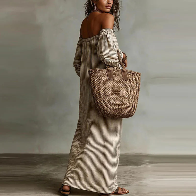 Maddi | Breathable Elegant Off Shoulder Half Puff Sleeved Maxi Dress