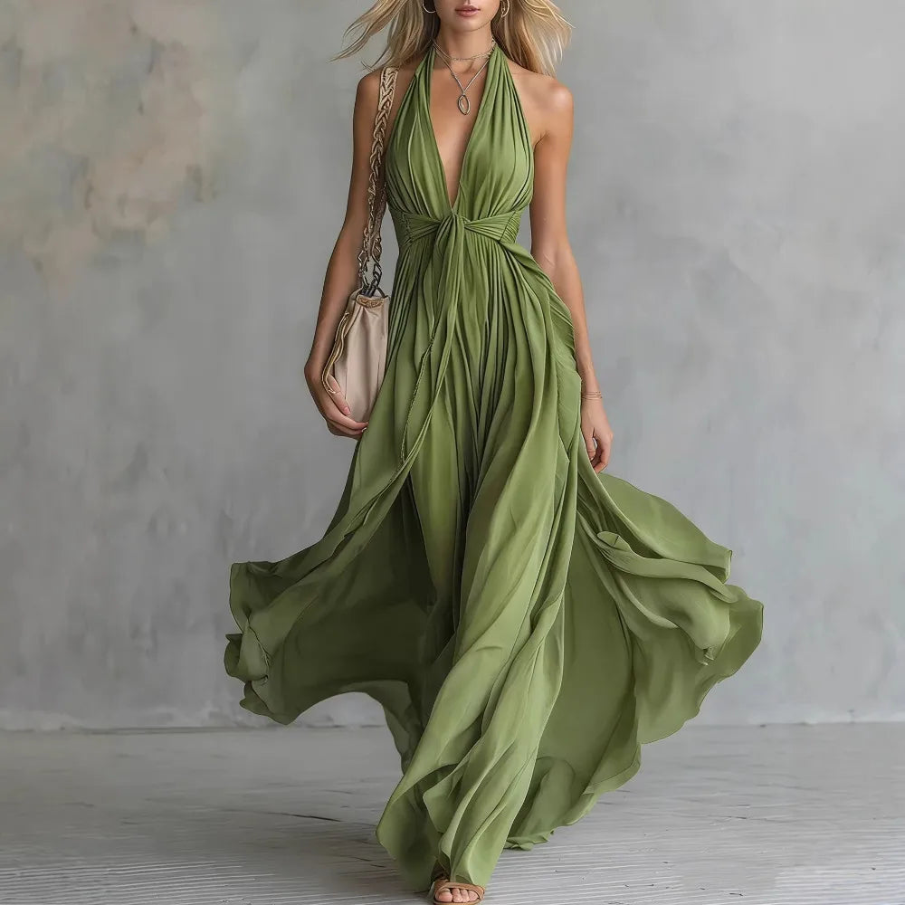 Roselyn | Flowy Elegant Sleeveless Pleated Evening Dress for Parties