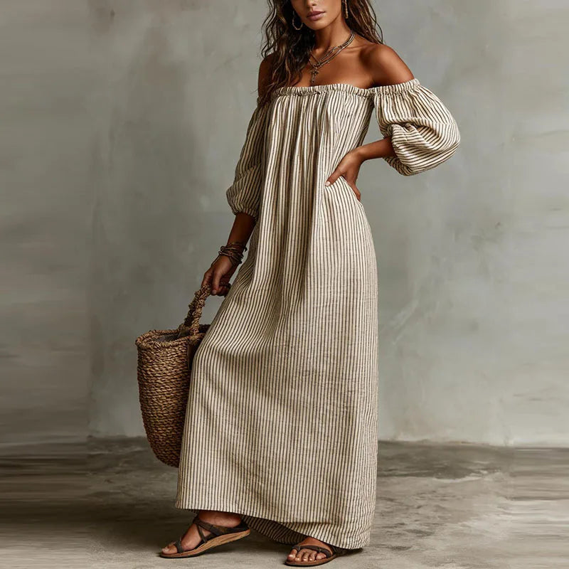 Maddi | Breathable Elegant Off Shoulder Half Puff Sleeved Maxi Dress