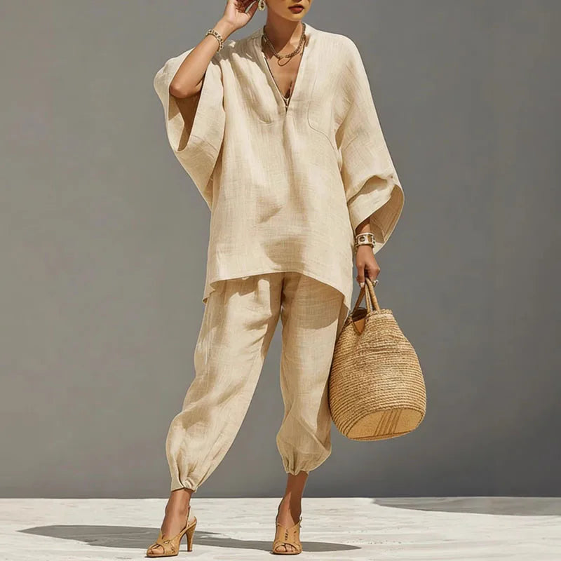 Cordella | Two-piece Linen Matching Set for Women with Pockets