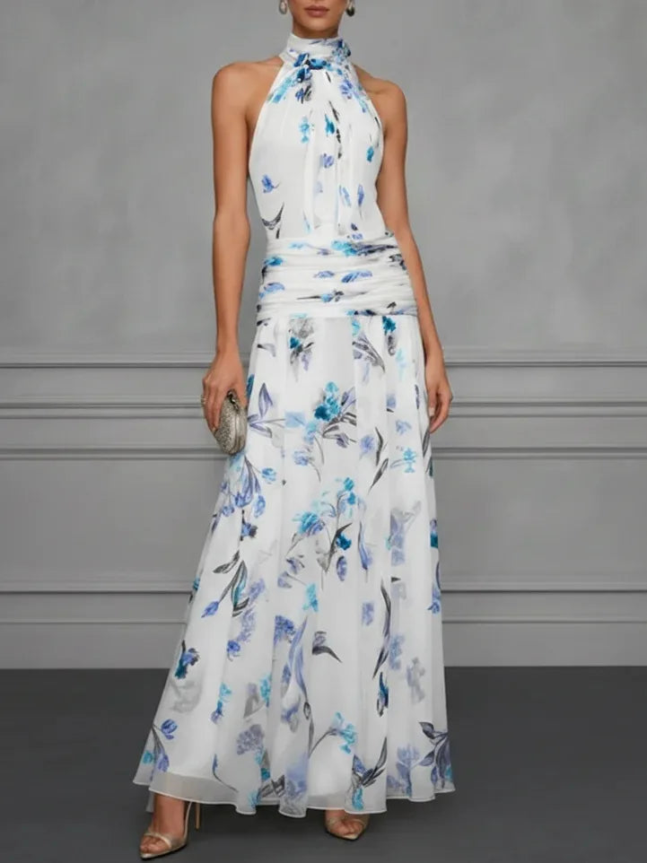 Jazlyn | Floral Halter Sleeveless Maxi Wedding Guest Dress for Specal Occasions