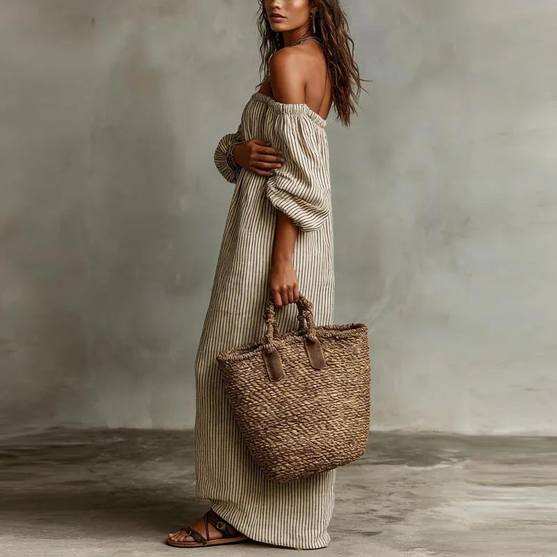 Maddi | Breathable Elegant Off Shoulder Half Puff Sleeved Maxi Dress