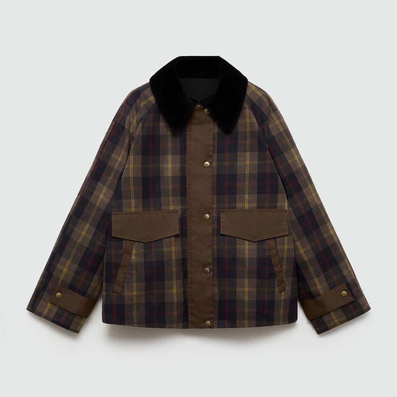 Leighton | Cozy Plaid Button-Down Faux Fur Jacket Coat with Pockets