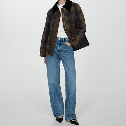 Leighton | Cozy Plaid Button-Down Faux Fur Jacket Coat with Pockets