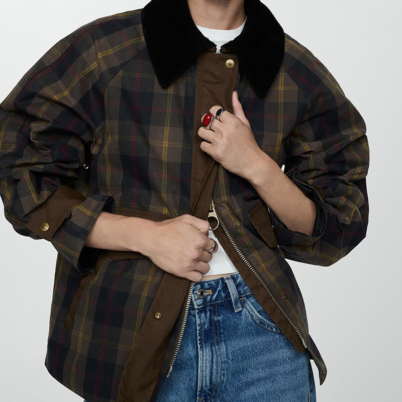 Leighton | Cozy Plaid Button-Down Faux Fur Jacket Coat with Pockets