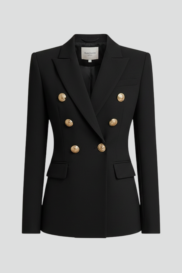 Rebecca | Chic Double-Breasted Long Fitted Blazer with Gold Buttons