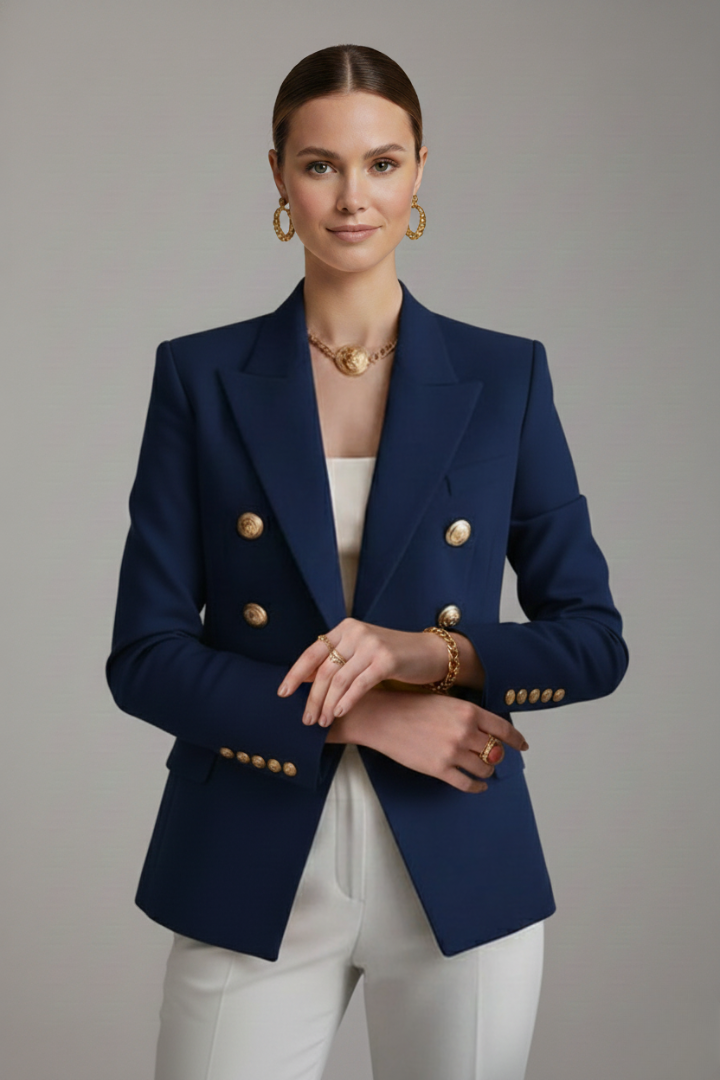 Rebecca | Chic Double-Breasted Long Fitted Blazer with Gold Buttons
