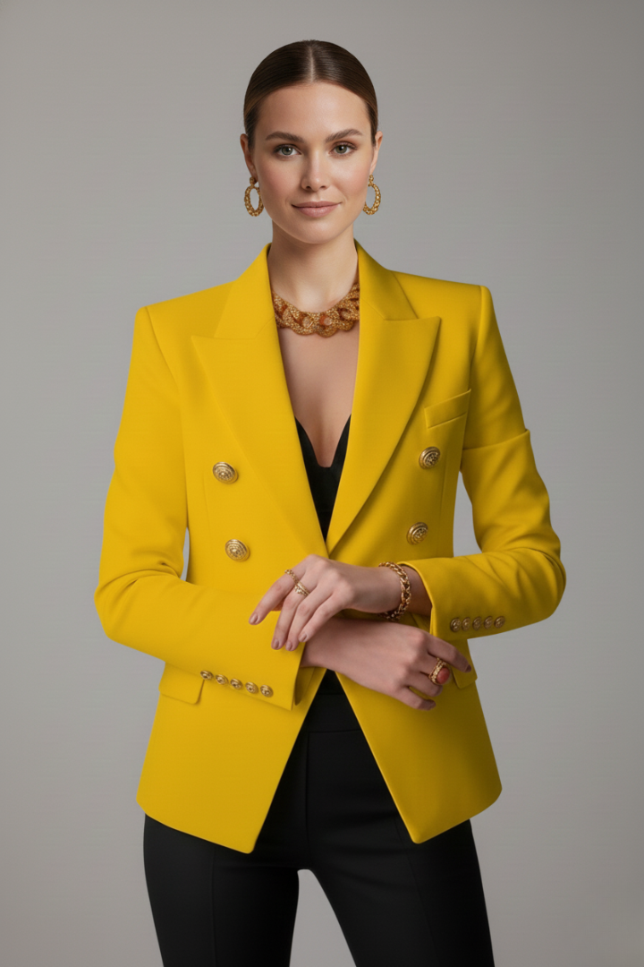 Rebecca | Chic Double-Breasted Long Fitted Blazer with Gold Buttons
