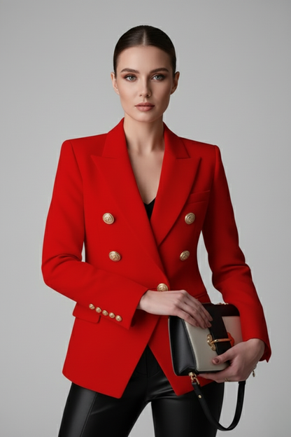 Rebecca | Chic Double-Breasted Long Fitted Blazer with Gold Buttons