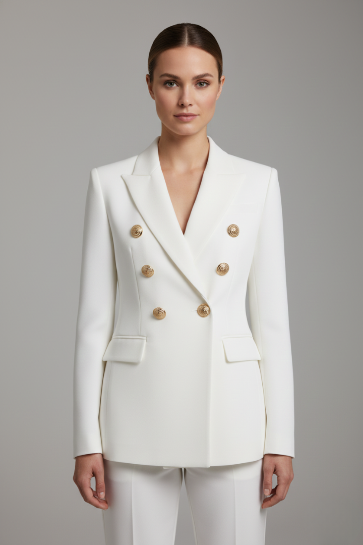 Rebecca | Chic Double-Breasted Long Fitted Blazer with Gold Buttons