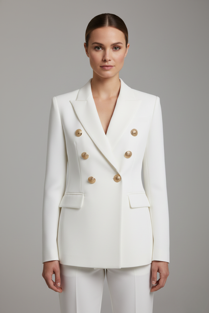Rebecca | Chic Double-Breasted Long Fitted Blazer with Gold Buttons