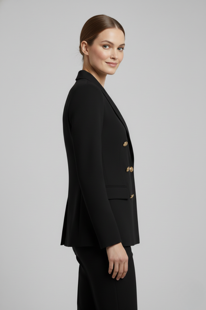 Rebecca | Chic Double-Breasted Long Fitted Blazer with Gold Buttons