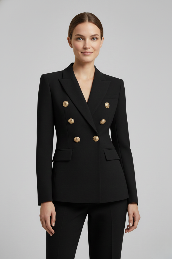 Rebecca | Chic Double-Breasted Long Fitted Blazer with Gold Buttons
