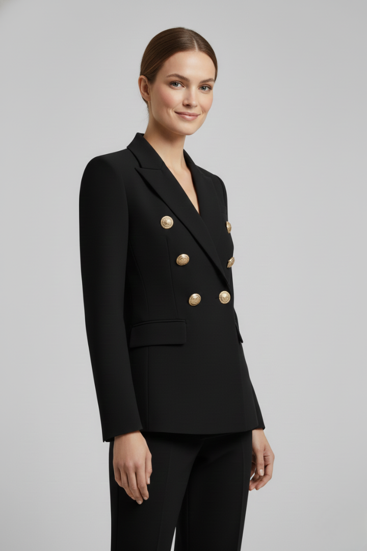 Rebecca | Chic Double-Breasted Long Fitted Blazer with Gold Buttons