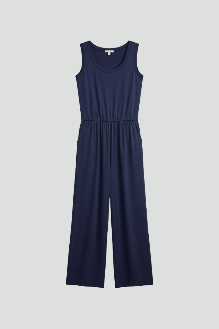 Emma | Women's Relaxed Round Neck Wide Leg Jumpsuit with Elastic Waist