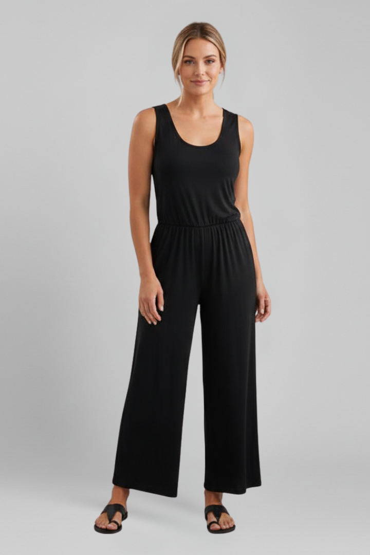 Emma | Women's Relaxed Round Neck Wide Leg Jumpsuit with Elastic Waist