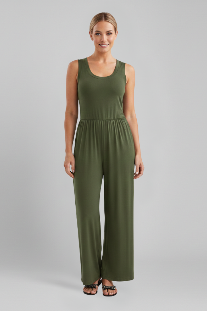 Emma | Women's Relaxed Round Neck Wide Leg Jumpsuit with Elastic Waist