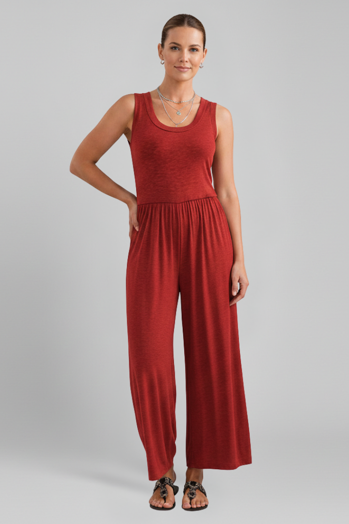 Emma | Women's Relaxed Round Neck Wide Leg Jumpsuit with Elastic Waist