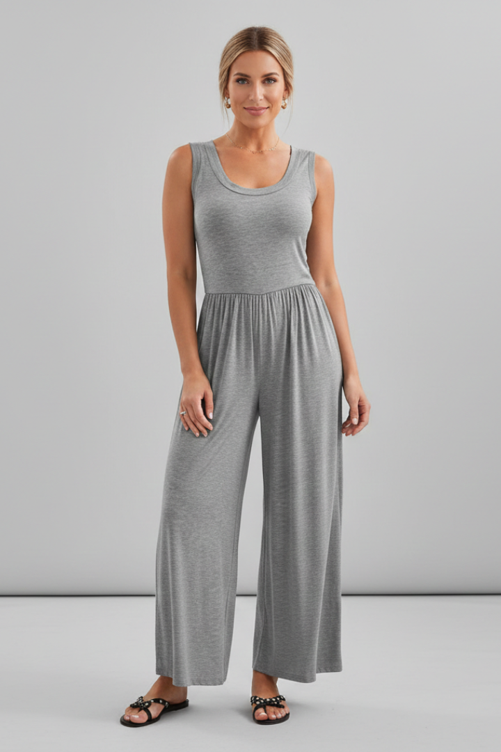 Emma | Women's Relaxed Round Neck Wide Leg Jumpsuit with Elastic Waist