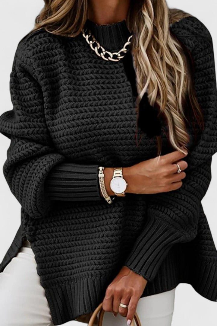 Arianne | Comfy Oversized Mock Neck Sweater with Textured Knit
