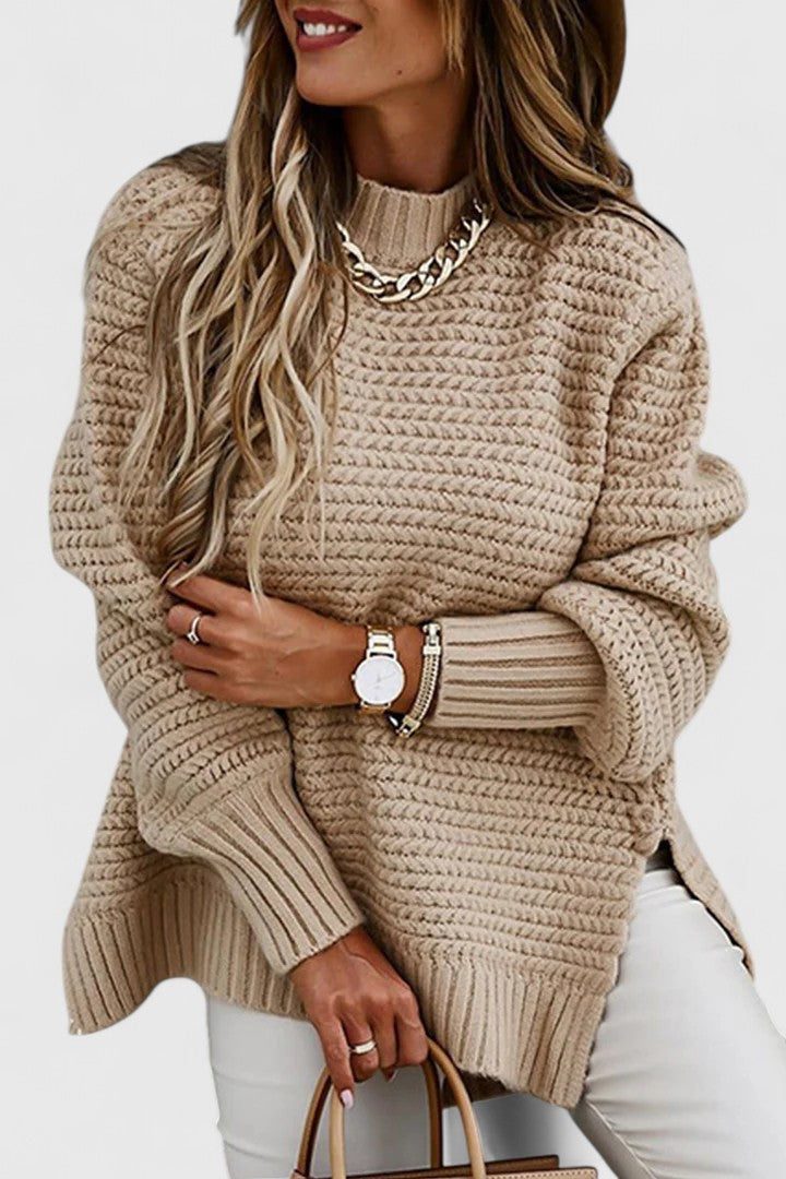 Arianne | Comfy Oversized Mock Neck Sweater with Textured Knit