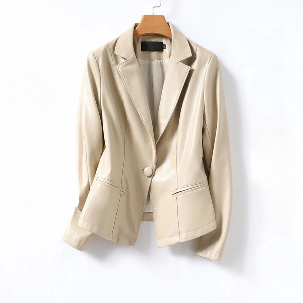 Vera | Refined Faux Leather Blazer with Single Button Front
