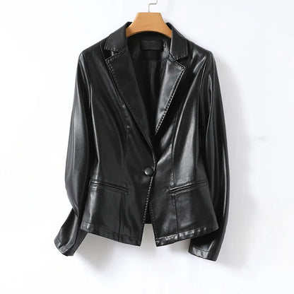Vera | Refined Faux Leather Blazer with Single Button Front