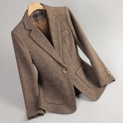 Margot | Classic Speckled Tweed Blazer with Single Button Front