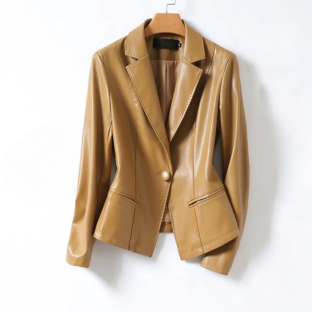 Vera | Refined Faux Leather Blazer with Single Button Front