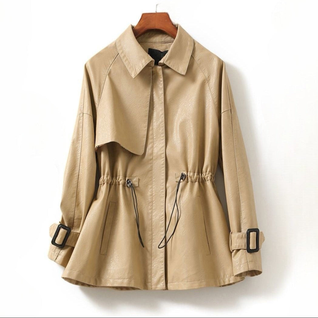 Kendall | Edgy Faux Leather Jacket with Cinched Waist and Pockets