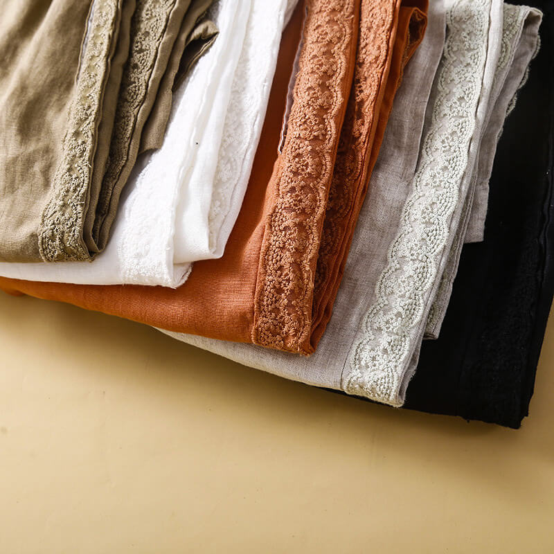 Elise | Airy Tapered Cotton-Linen Pants with Retro Embroidery