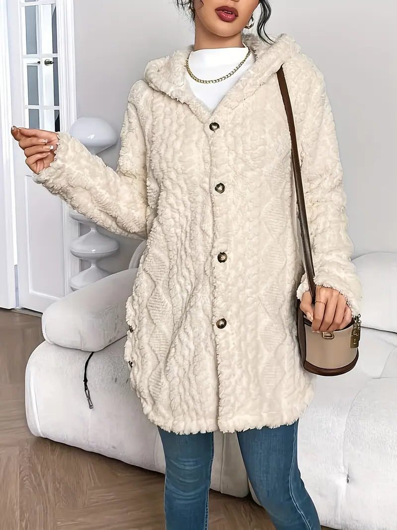 Erin | Cozy Oversized Fleece Hooded Cardigan with Button Front