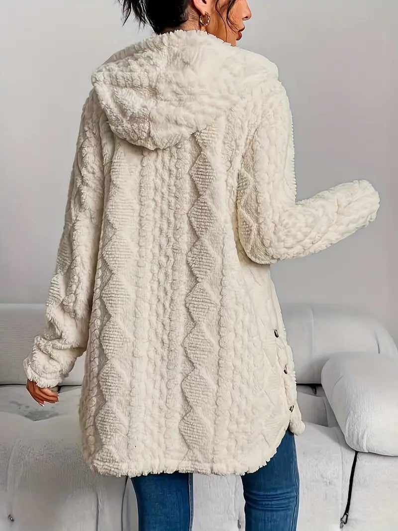 Erin | Cozy Oversized Fleece Hooded Cardigan with Button Front
