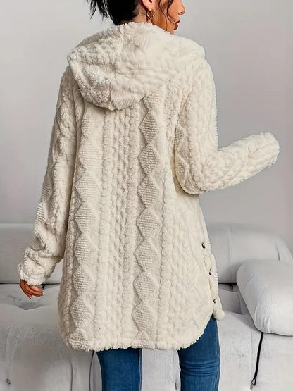 Erin | Cozy Oversized Fleece Hooded Cardigan with Button Front