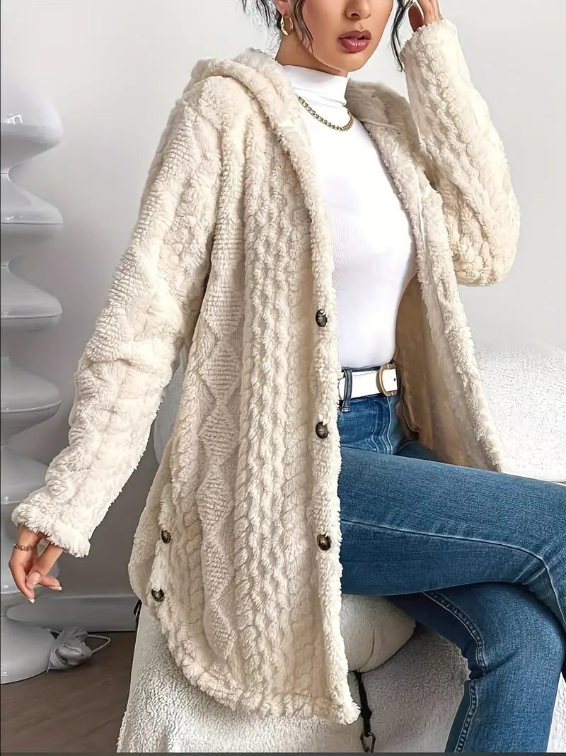 Erin | Cozy Oversized Fleece Hooded Cardigan with Button Front